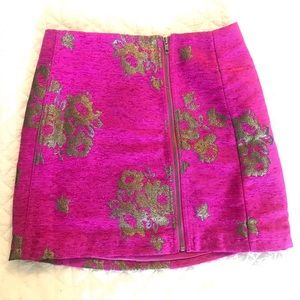 FREE PEOPLE Fuchsia Embroidered Mini Skirt
